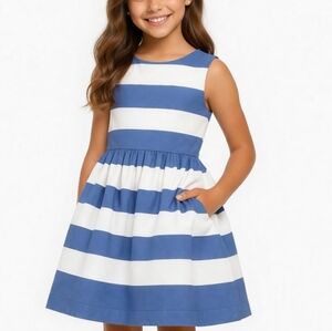 Crewcuts Blue & White Striped Dress Size 12 Girls Cotton Sleeveless Preppy